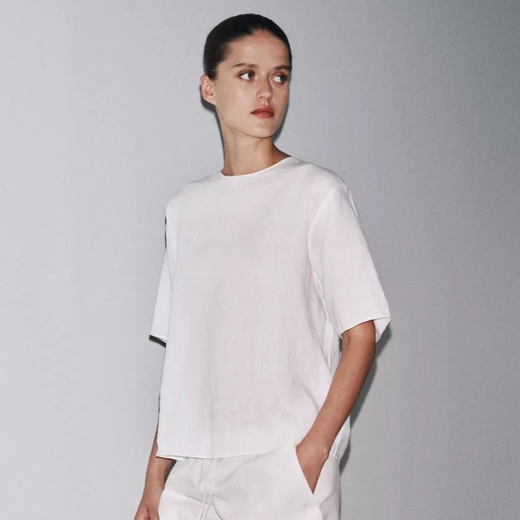 ZARA ZW COLLECTION LINEN TIE TOP - Picture 2 of 10